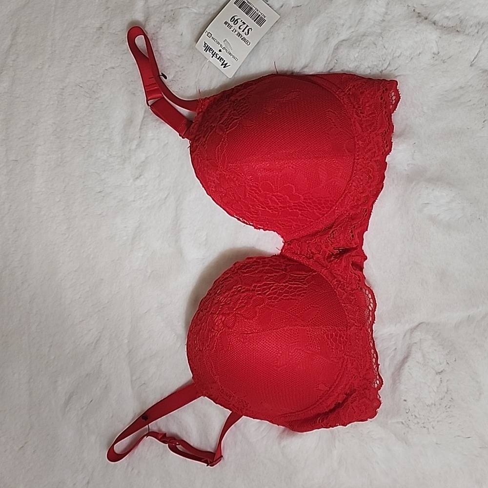Women's Red Lace Bra Size 36D Push Up Underwire Padded Adjustable Straps NWT